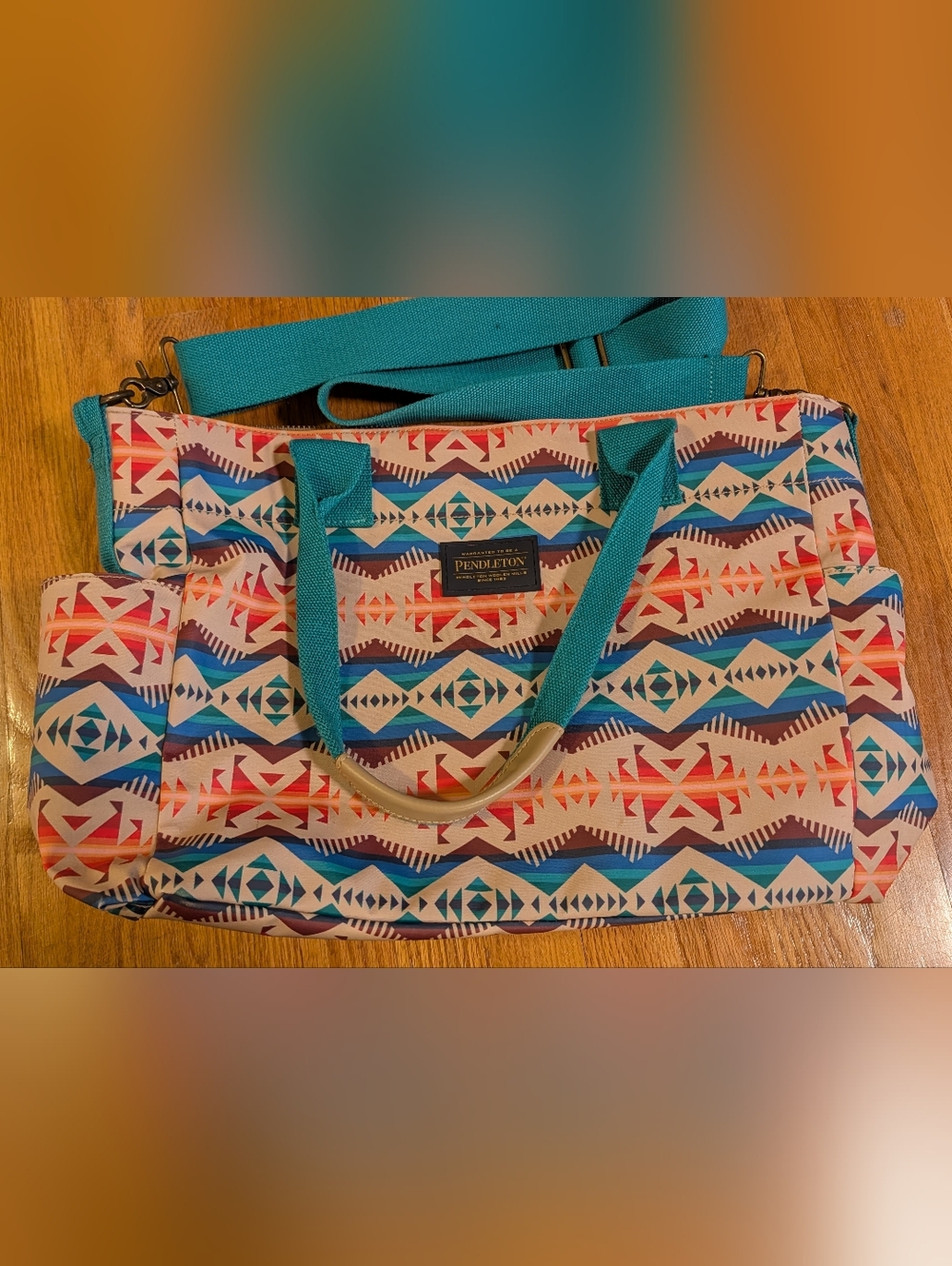 Pendleton Teal, Blue & Coral Geometric Tote